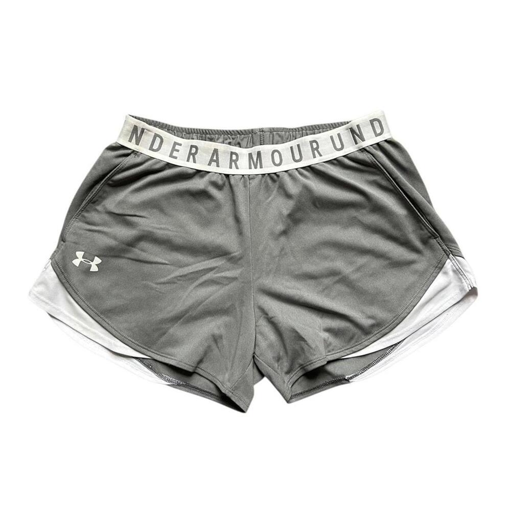 Under Armour Womens Medium Gray & White Athletic Shorts Heatgear Running Gym